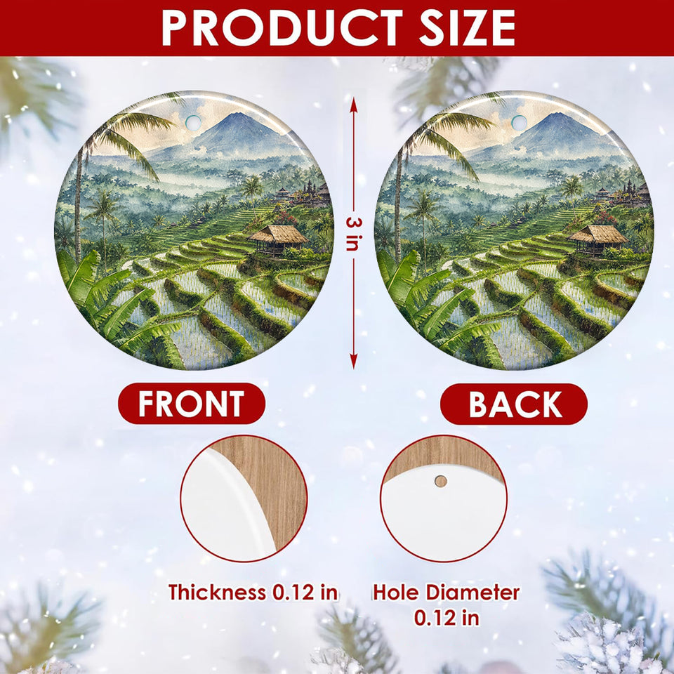 Detailed size chart showing the 3-inch round ceramic dimensions and double-sided artwork.