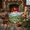 Holiday keepsake resting on a rustic table surrounded by festive pinecones and candlelight.