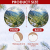 Product size chart diagram displaying the 3-inch round ceramic ornament dimensions and double-sided print.