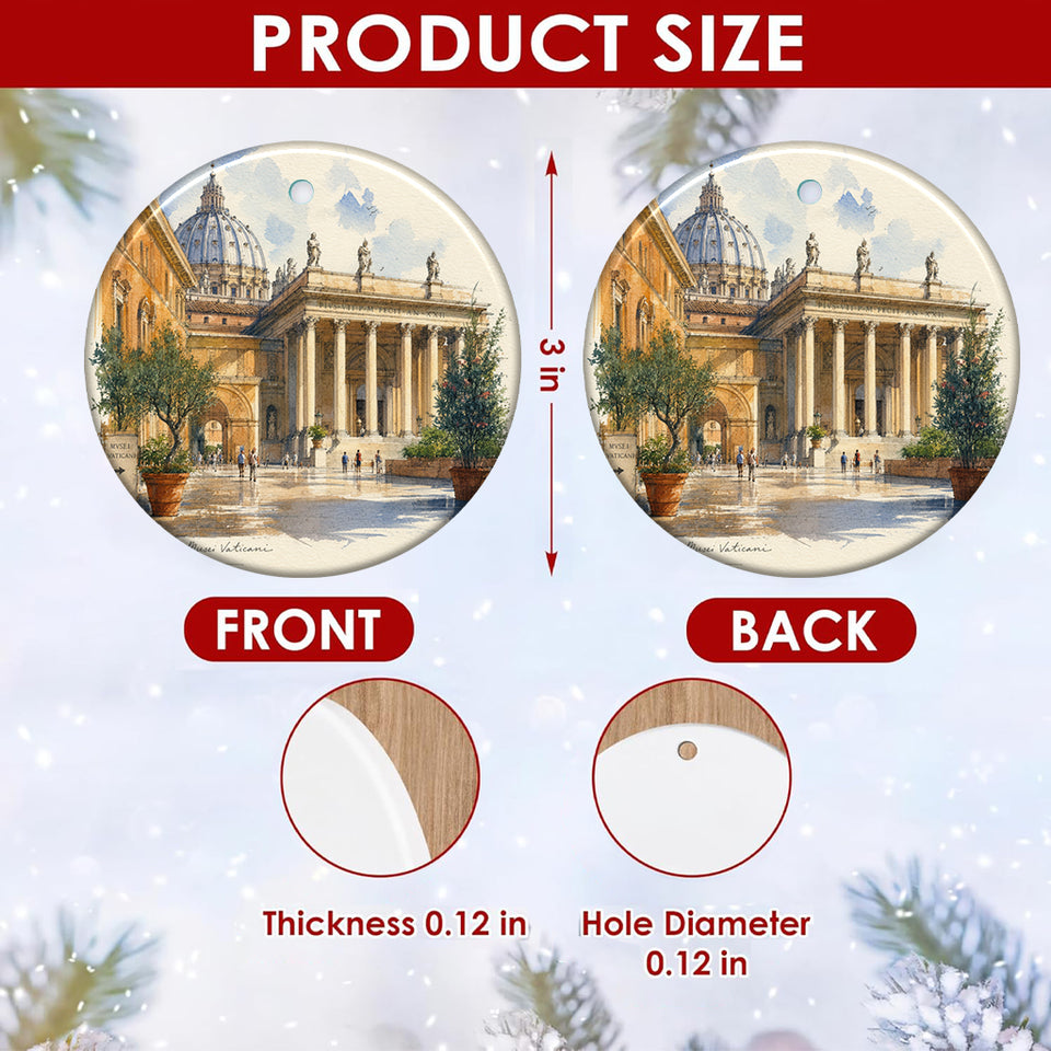 Detailed size chart displaying the 3-inch round ceramic dimensions and double-sided artwork.