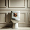 Playful Vizsla peeking decal applied smoothly onto a white toilet lid.