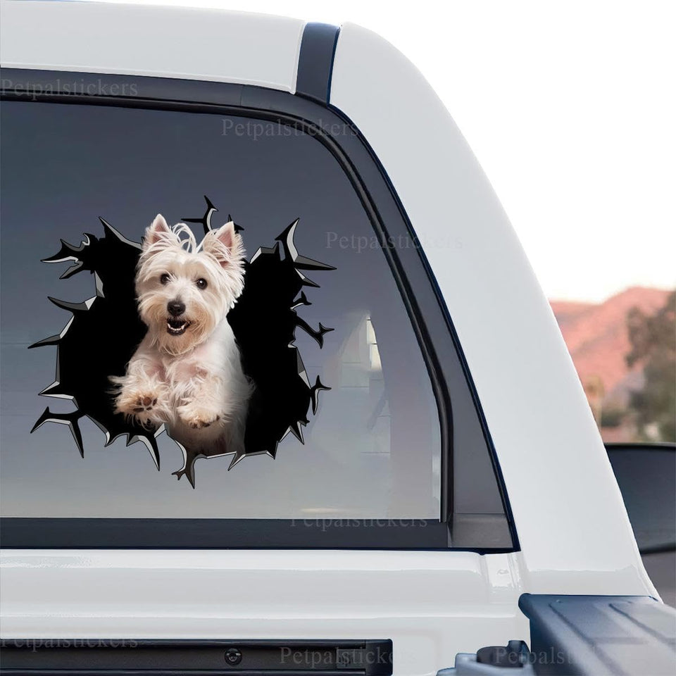 Clear vinyl West Highland White Terrier sticker showcasing realistic standalone product design details.