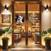 Westie dog art decal adhered cleanly to a painted wooden home entrance door.