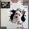 The printed West Highland White Terrier decal shown inside its secure retail package.
