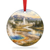 Yellowstone National Park Christmas ornament shown against a plain white background with hanging ribbon.