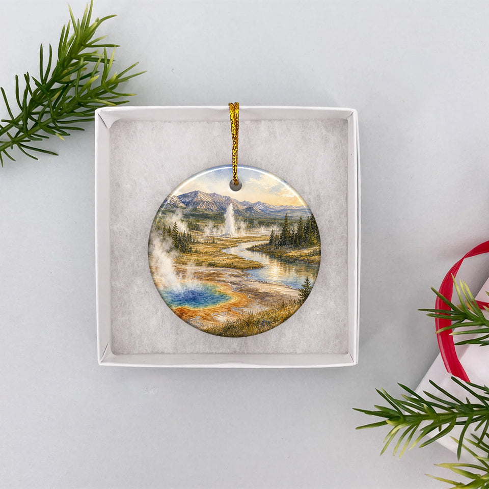 Wyoming travel souvenir resting securely inside an open white gift box ready for giving.