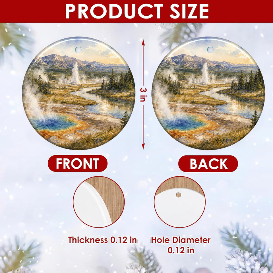 Graphic size chart detailing the three-inch round dimensions and double-sided print design.