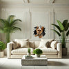 Clear vinyl Yorkie artwork decorating an indoor smooth bedroom wall beautifully.