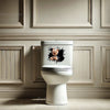 Fun Yorkie graphic sticker creatively placed on the smooth lid of a white toilet.