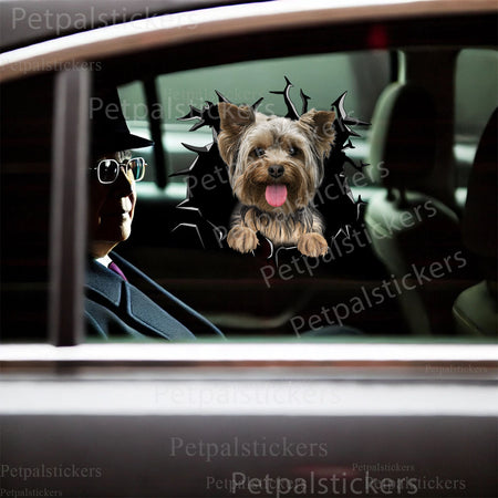 Playful Yorkie Dog decal styling a clean white toilet lid in a modern bathroom.
