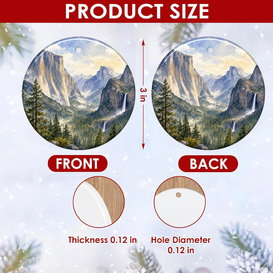 Detailed size chart diagram displaying the three-inch round ceramic ornament dimensions.