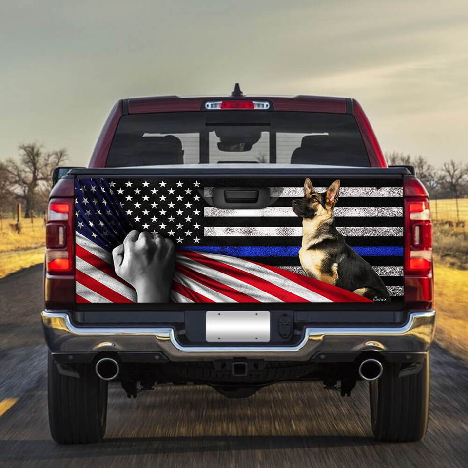 German Shepherd The Thin Blue Line America Truck Tailgate Decal Sticker Wrap Tailgate Wrap Decals For Trucks
