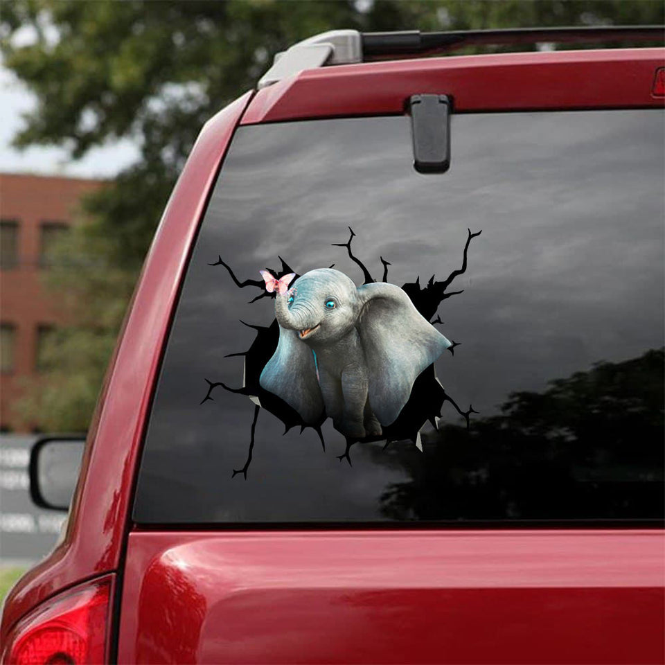 [sk0882-snf-ptd]-elephant-crack-car-sticker-animals-lover