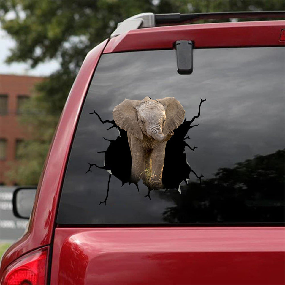 [sk0884-snf-ptd]-elephant-crack-car-sticker-animals-lover