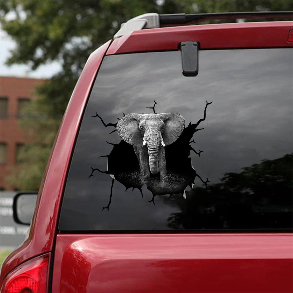 [sk0886-snf-ptd]-elephant-crack-car-sticker-animals-lover