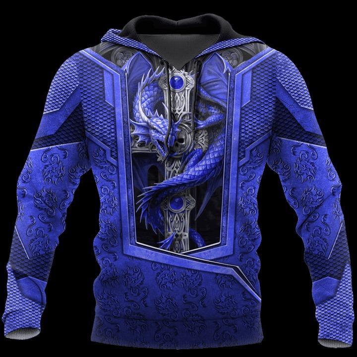 3D TATTOO AND DUNGEON DRAGON HOODIE blue