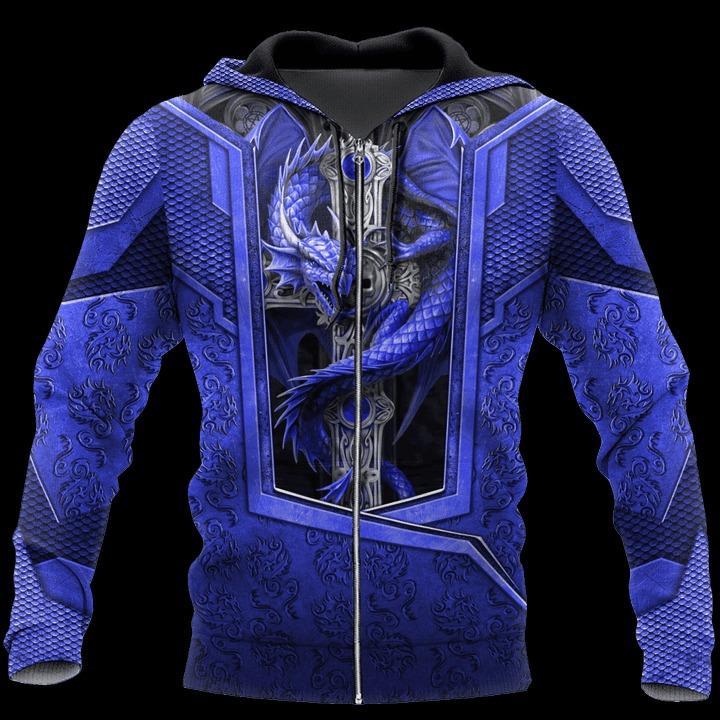 3D TATTOO AND DUNGEON DRAGON HOODIE blue