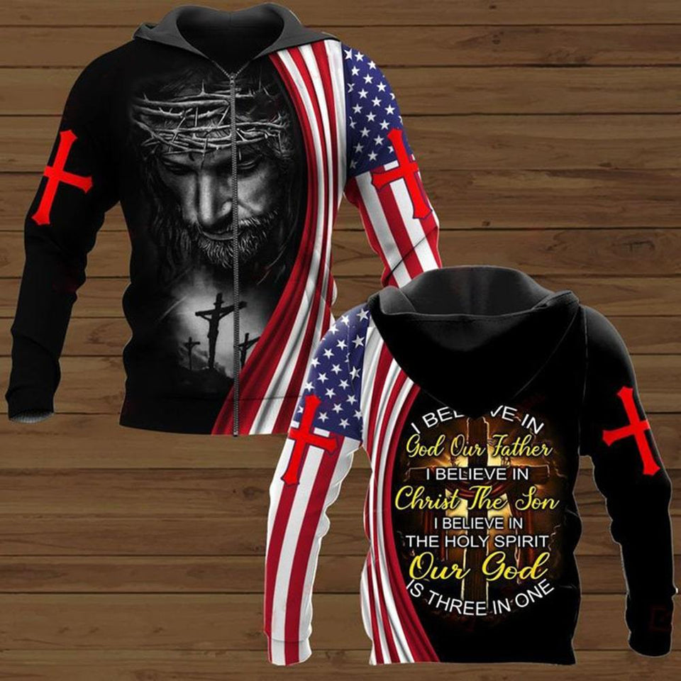 I BELIEVE IN GOD OUR FATHER I BELIEVE IN CHRIST THE SON I BELIEVE IN THE HOLY SPIRIT OUR GOD IS THREE IN ONE ALL OVER PRINTED SHIRTS DH01042104