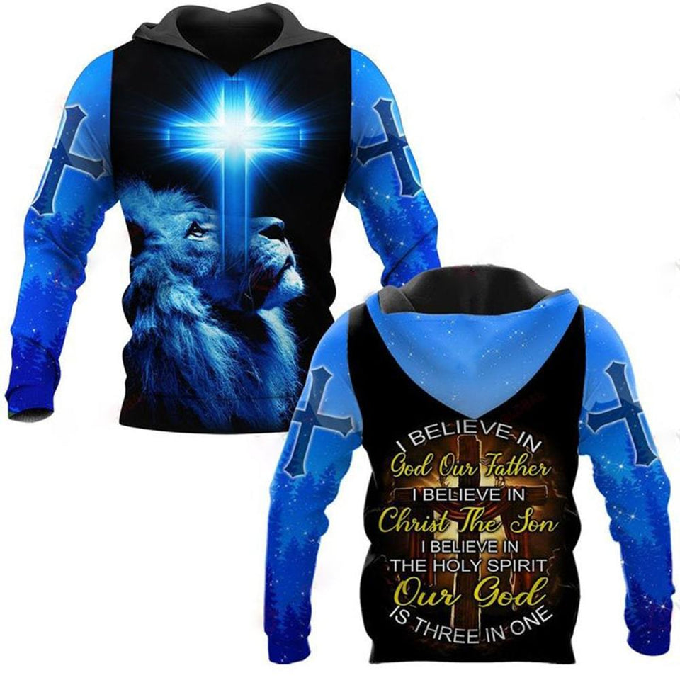 I BELIEVE IN GOD OUR FATHER I BELIEVE IN CHRIST THE SON I BELIEVE IN THE HOLY SPIRIT OUR GOD IS THREE IN ONE ALL OVER PRINTED SHIRTS DH01042107