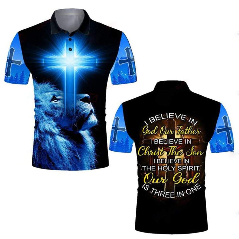 I BELIEVE IN GOD OUR FATHER I BELIEVE IN CHRIST THE SON I BELIEVE IN THE HOLY SPIRIT OUR GOD IS THREE IN ONE ALL OVER PRINTED SHIRTS DH01042107