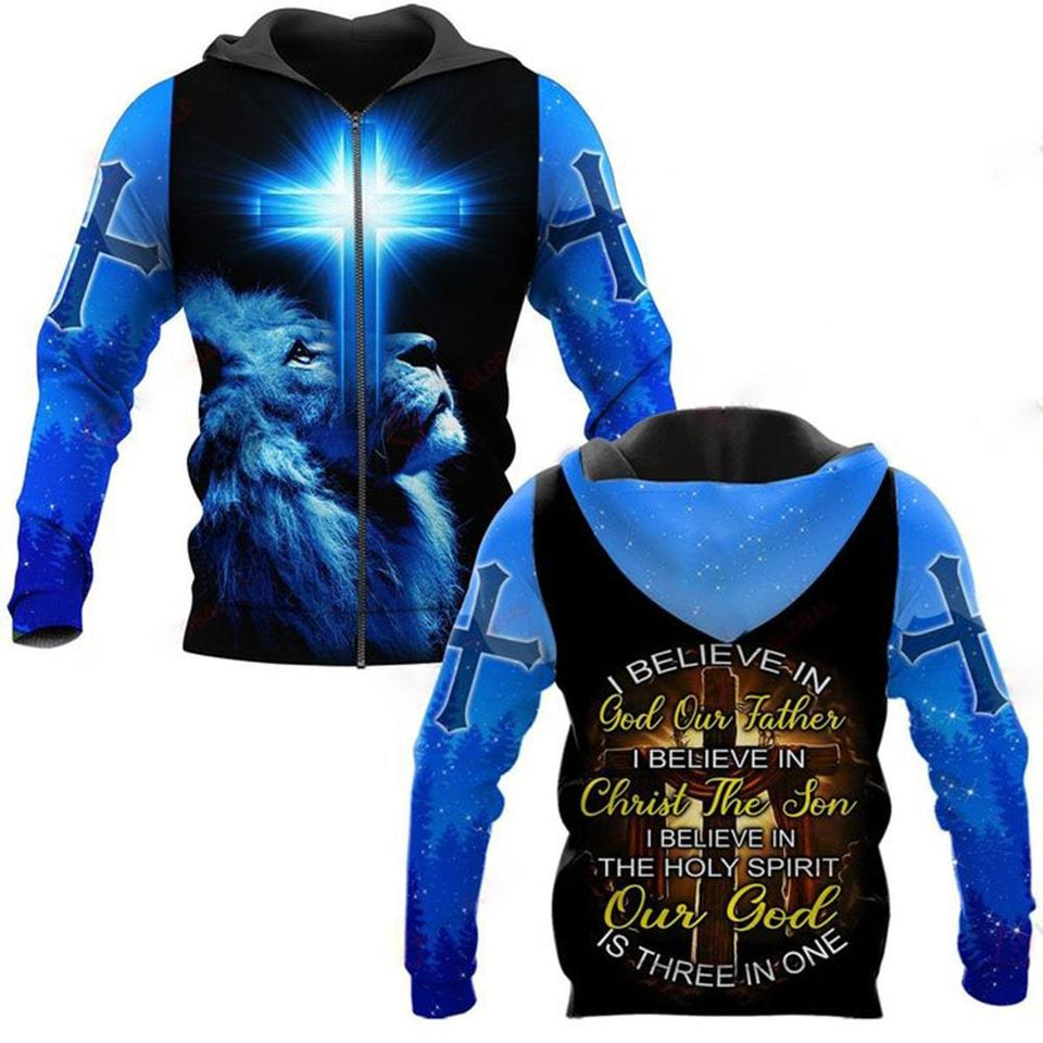 I BELIEVE IN GOD OUR FATHER I BELIEVE IN CHRIST THE SON I BELIEVE IN THE HOLY SPIRIT OUR GOD IS THREE IN ONE ALL OVER PRINTED SHIRTS DH01042107