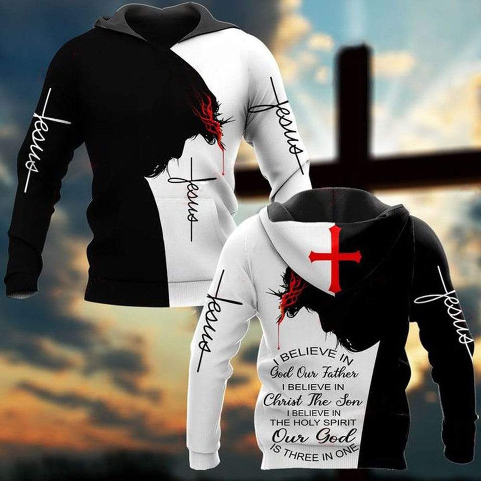 I BELIEVE IN GOD OUR FATHER I BELIEVE IN CHRIST THE SON I BELIEVE IN THE HOLY SPIRIT OUR GOD IS THREE IN ONE ALL OVER PRINTED SHIRTS QH060121