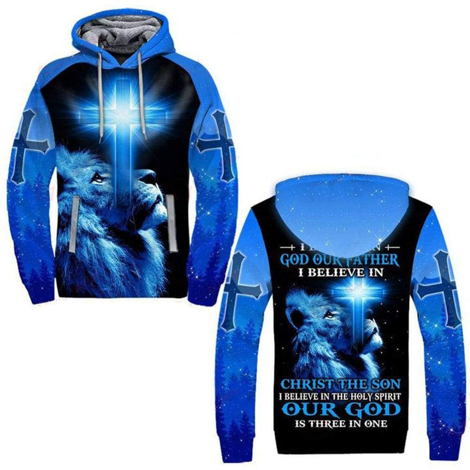I BELIEVE IN GOD OUR FATHER I BELIEVE IN CHRIST THE SON I BELIEVE IN THE HOLY SPIRIT OUR GOD IS THREE IN ONE ALL OVER PRINTED SHIRTS QH060121