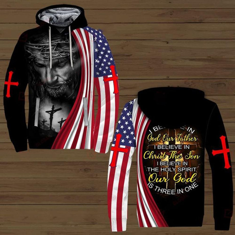 I BELIEVE IN GOD OUR FATHER I BELIEVE IN CHRIST THE SON I BELIEVE IN THE HOLY SPIRIT OUR GOD IS THREE IN ONE ALL OVER PRINTED SHIRTS DH01042104