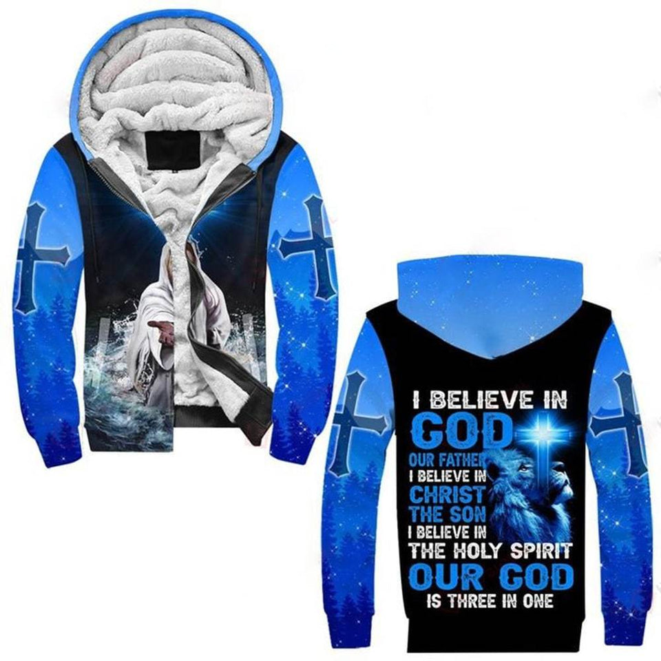 I BELIEVE IN GOD OUR FATHER I BELIEVE IN CHRIST THE SON I BELIEVE IN THE HOLY SPIRIT OUT GOD IS THREE IN ONE ALL OVER PRINTED SHIRTS