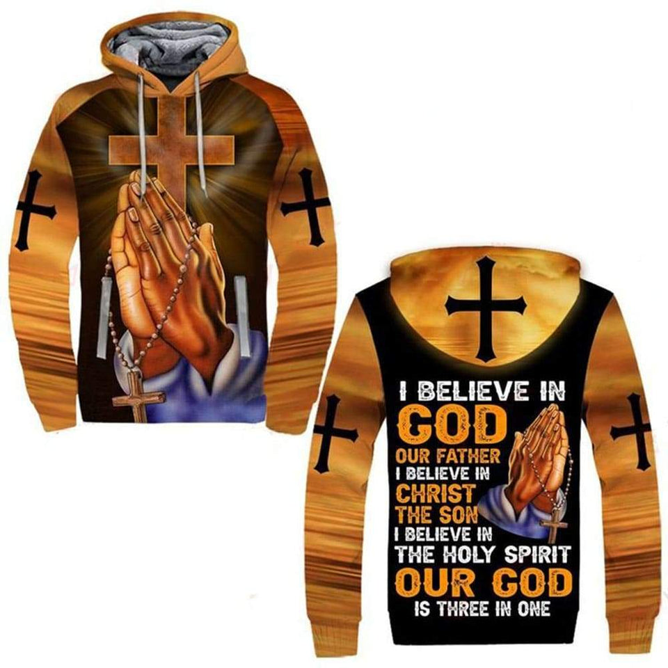 I BELIEVE IN GOD OUR FATHER I BELIEVE IN CHRIST THE SON I BELIEVE IN THE HOLY SPIRIT OUT GOD IS THREE IN ONE ALL OVER PRINTED SHIRTS 080808