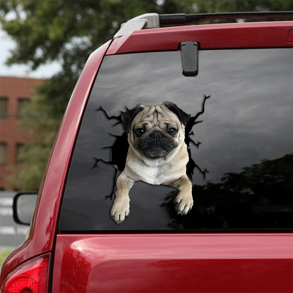 [th0076-snf-tpa]-pug-crack-car-sticker-dogs-lover