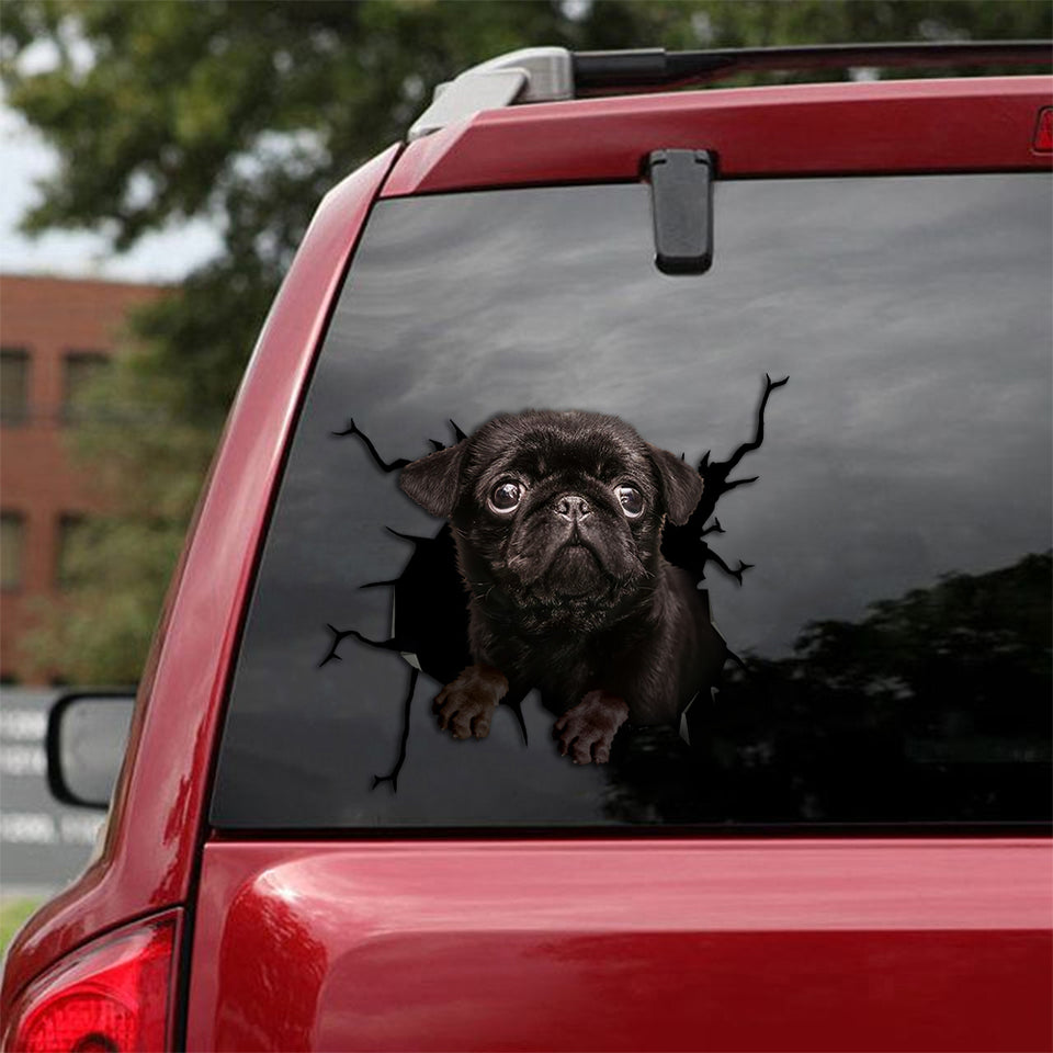 [th0078-snf-tpa]-pug-crack-car-sticker-dogs-lover