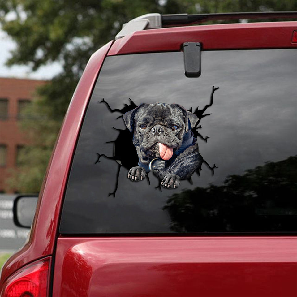 [th0532-snf-pta]-pug-crack-car-sticker-dogs-lover
