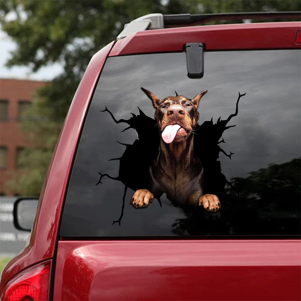 Doberman Crack Door Decal Pretty Anime Car Decals Christmas Gifts - Dog Lovers die-cut waterproof vinyl sticker decal