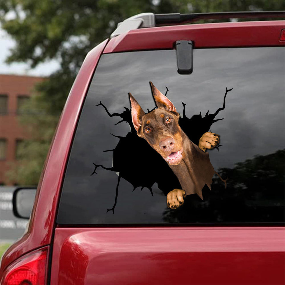 Doberman Crack Decal Sticker Car Kawaii Custom Sticker Labels Sister Necklaces - Dog Lovers die-cut waterproof vinyl sticker decal