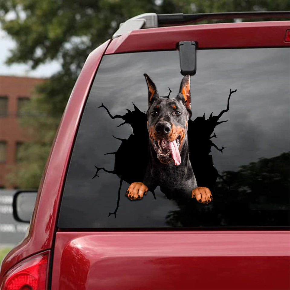 Doberman Crack Decor Decal Funny Wall Decor Transfer Stickers Christmas Gift Ideas For Mom - Dog Lovers die-cut waterproof vinyl sticker decal