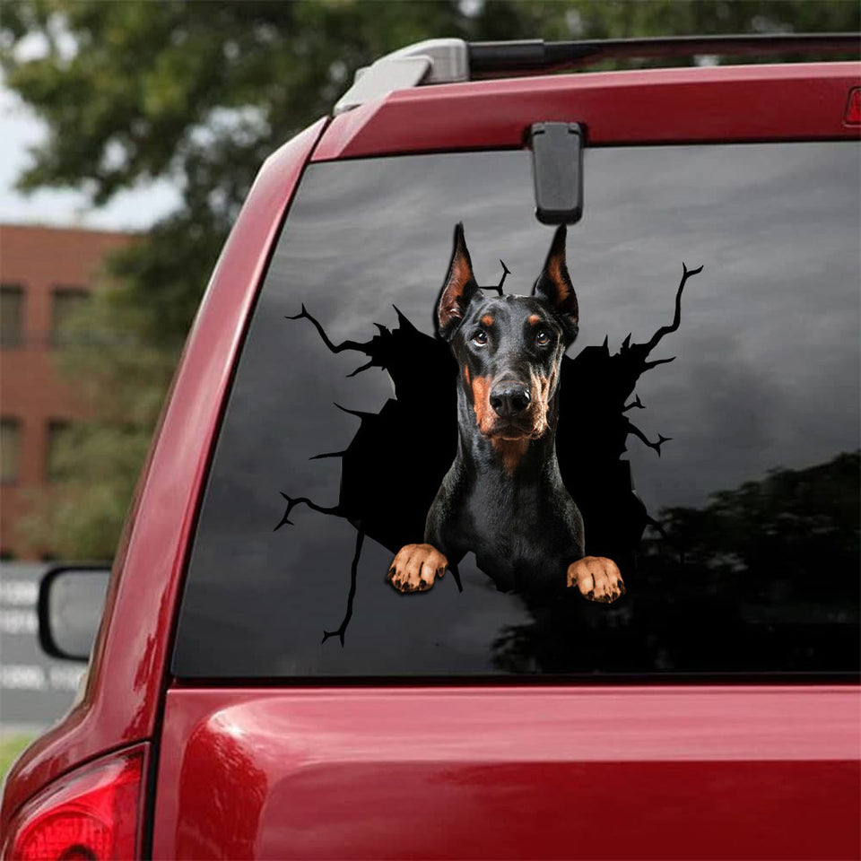 Doberman Crack Door Decal Funny Jokes Window Decals For Business Gifts For Couples - Dog Lovers die-cut waterproof vinyl sticker decal