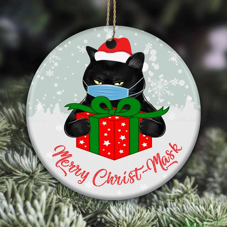 Cat Santa Claus, Merry ChristMask, Christmas Ornament, Christmas Gift, Circle Ornament