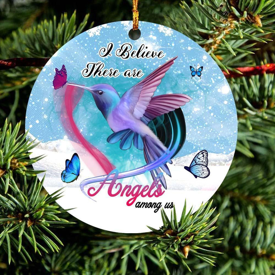 Christian Humming Bird, I Believe There Are Angels Among Us, Christmas Ornament, Christmas Gift, Circle Ornament