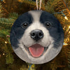 Border Collie Cute Face, Christmas Ornament, Christmas Gift, Circle Ornament
