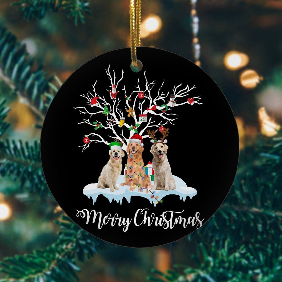 Golden Retriever Ornament, Christmas Ornament, Christmas Gift, Circle Ornament