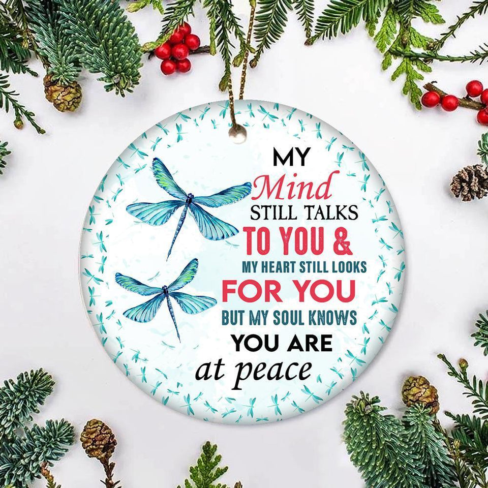 Dragonflies You Are At Peace Ceramic Ornament, Christmas Ornament, Christmas Gift, Circle Ornament