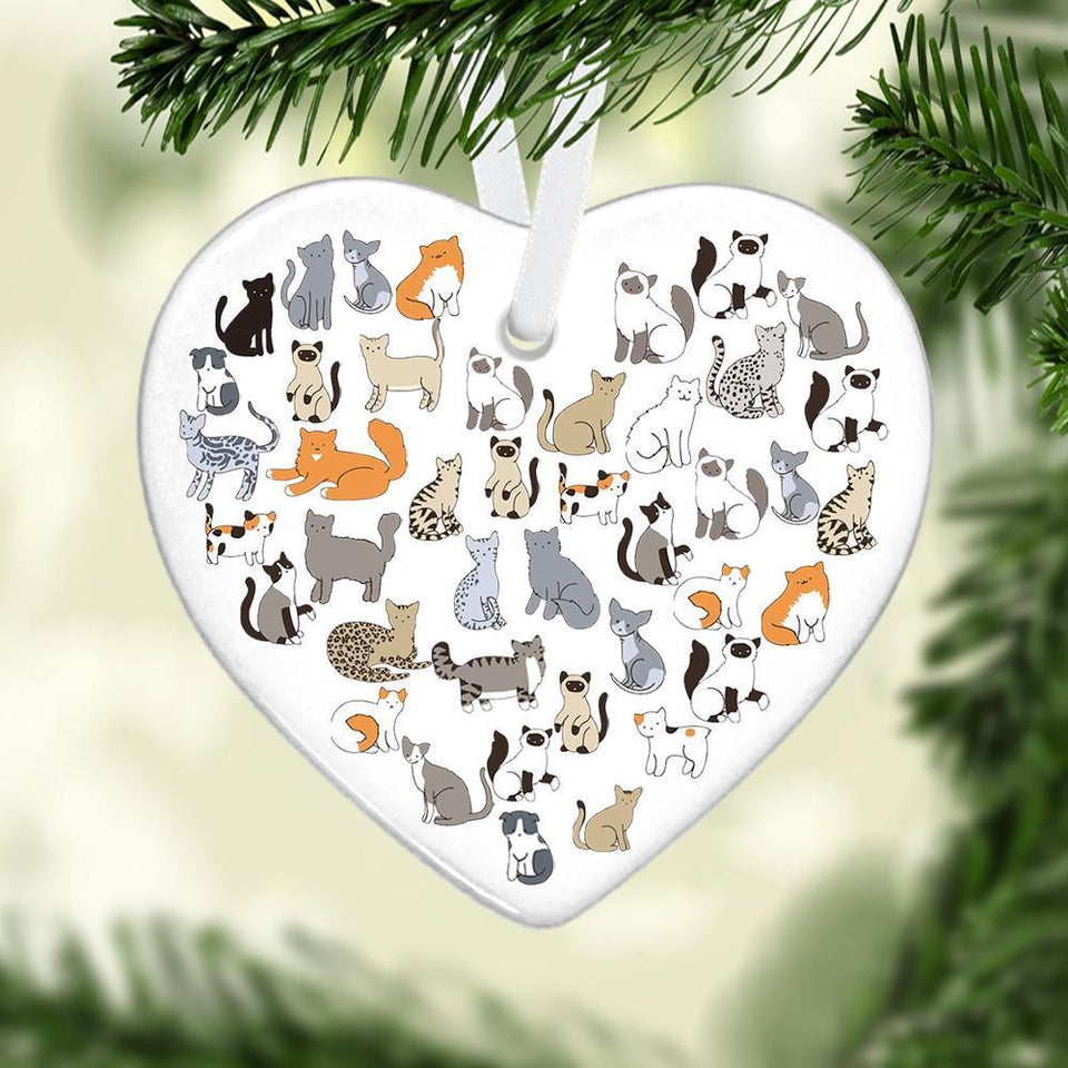Cats Heart Ceramic Ornament, Christmas Ornament, Christmas Gift