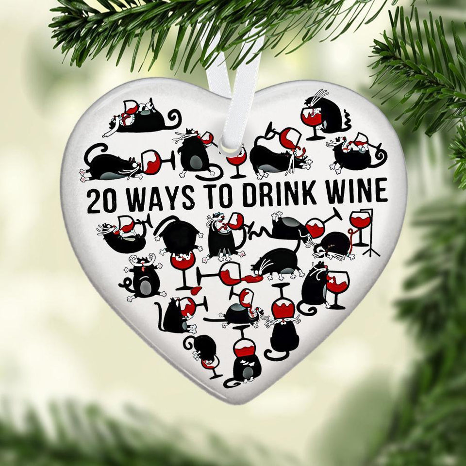 20 Ways To Drink Wine Heart Ceramic Ornament, Christmas Ornament, Christmas Gift