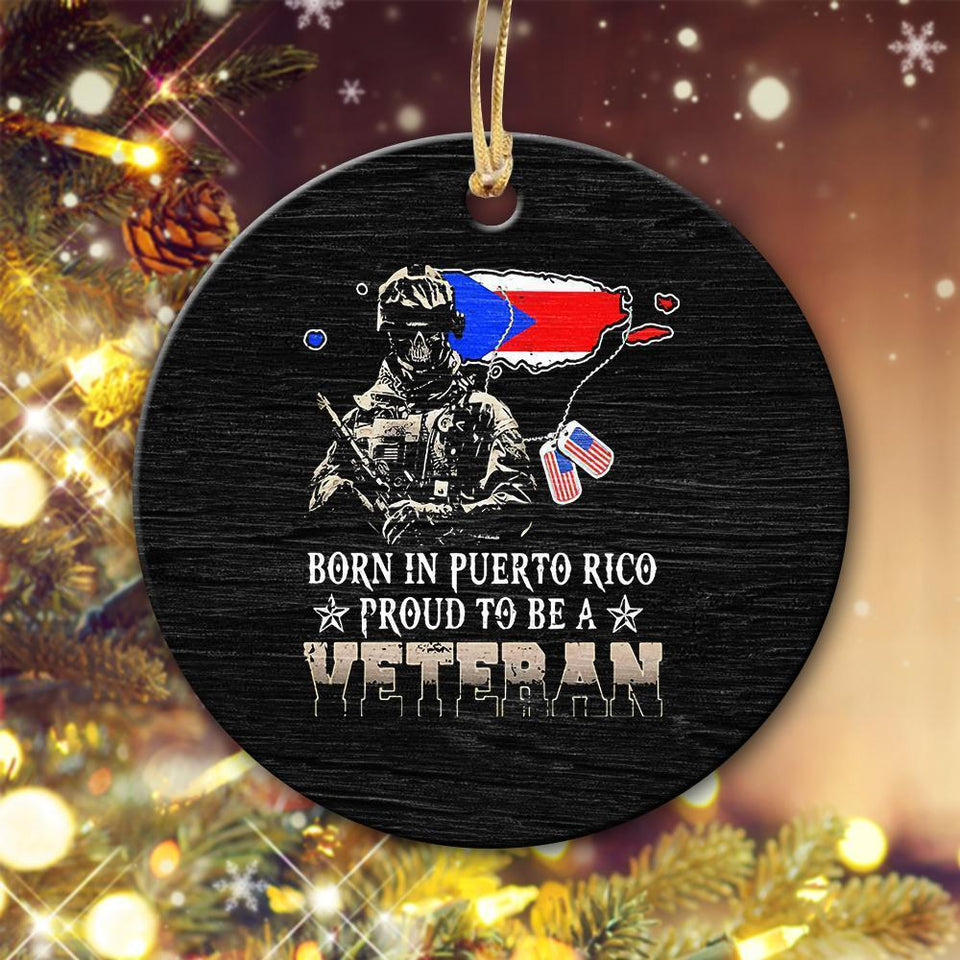 Born in Puerto Rico, Proud to be a Veteran Ornament, Christmas Ornament, Christmas Gift, Ceramic Circle Ornament