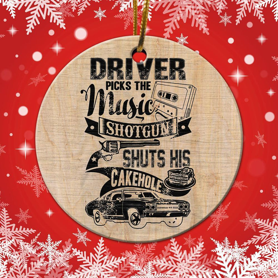 Christmas Driver Pick the Music Ornament, Christmas Ornament, Christmas Gift, Ceramic Circle Ornament