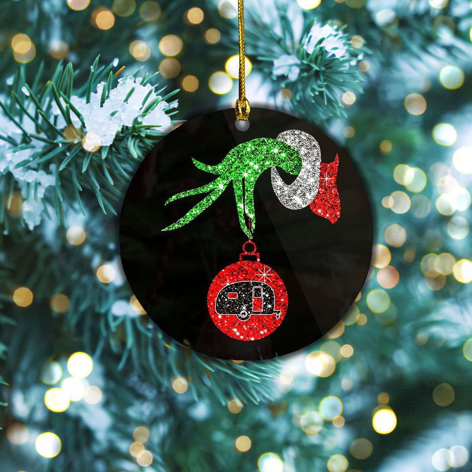 Grinch Hand Camping, Christmas Ornament, Christmas Gift