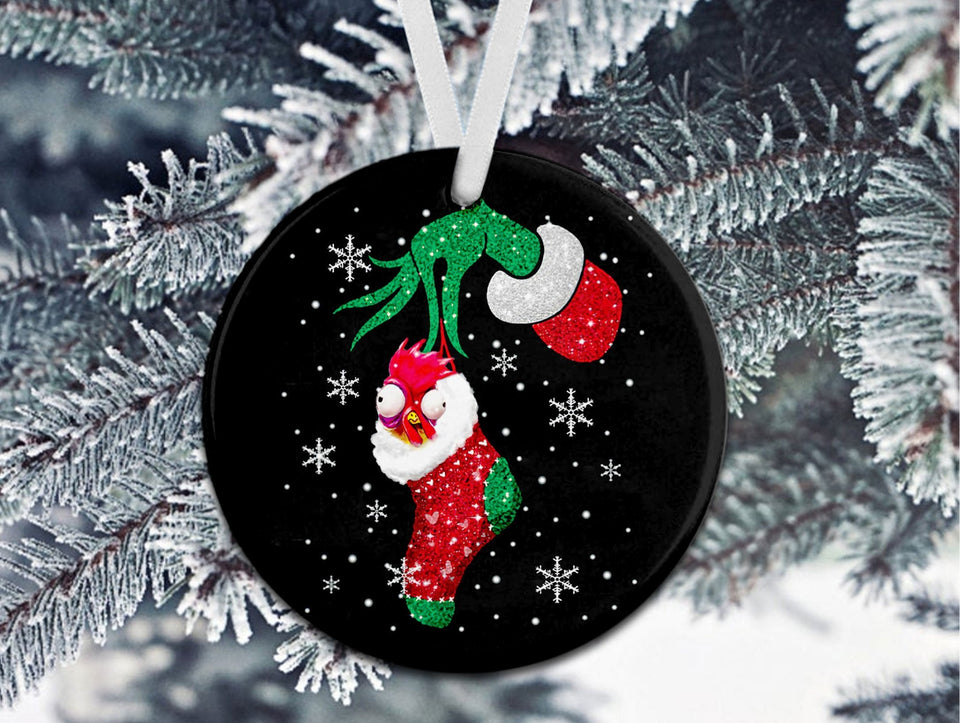 Grinch Hand, Rooster In Christmas Socks, Christmas Ornament, Christmas Gift