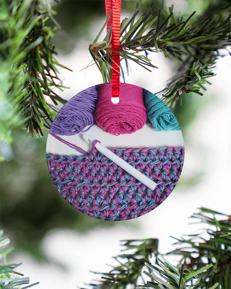 Crochet And Knitting Yarn Circle Ornament, Christmas Ornament, Christmas Gift