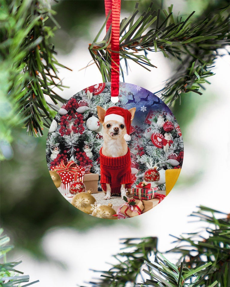 Chihuahua Xmas Gift Boxes Ornament Circle Ornament, Christmas Ornament, Christmas Gift